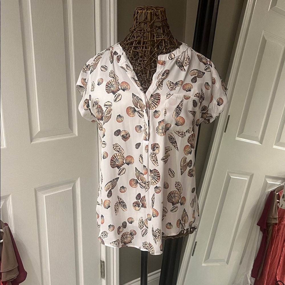 Shell Print Button-Up Blouse - image 1